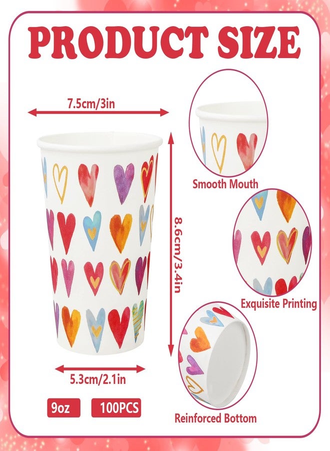 JarThenaAMCS أكواب ورقية من JarThenaAMCS، ١٠٠ قطعة، لعيد الحب، مزينة بقلوب مائية، أكواب شاي وشوكولاتة وكاكاو، أكواب ملونة للاستخدام مرة واحدة سعة ٩ أونصات، مثالية لحفلات الزفاف والذكرى السنوية وحفلات توديع العزوبية. - Image 2